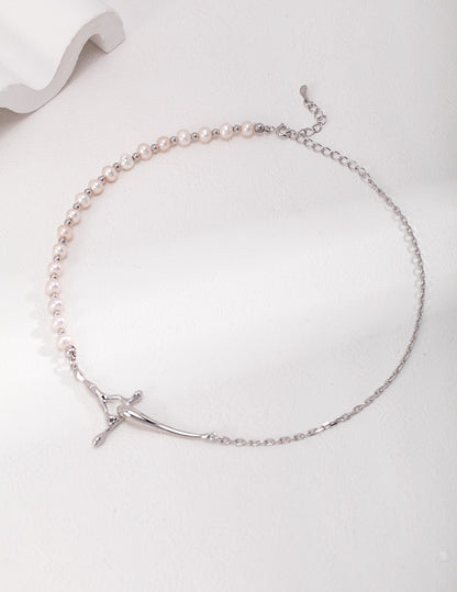 Fluid Essence Sterling Silver Pearl Necklace