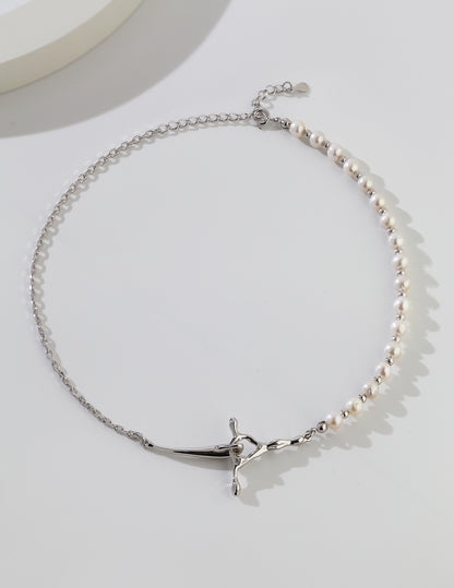 Fluid Essence Sterling Silver Pearl Necklace