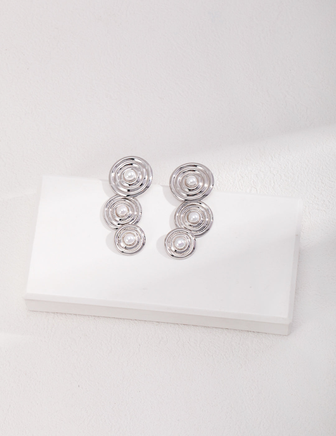 Triple Circle Pearl Sterling Silver Earrings