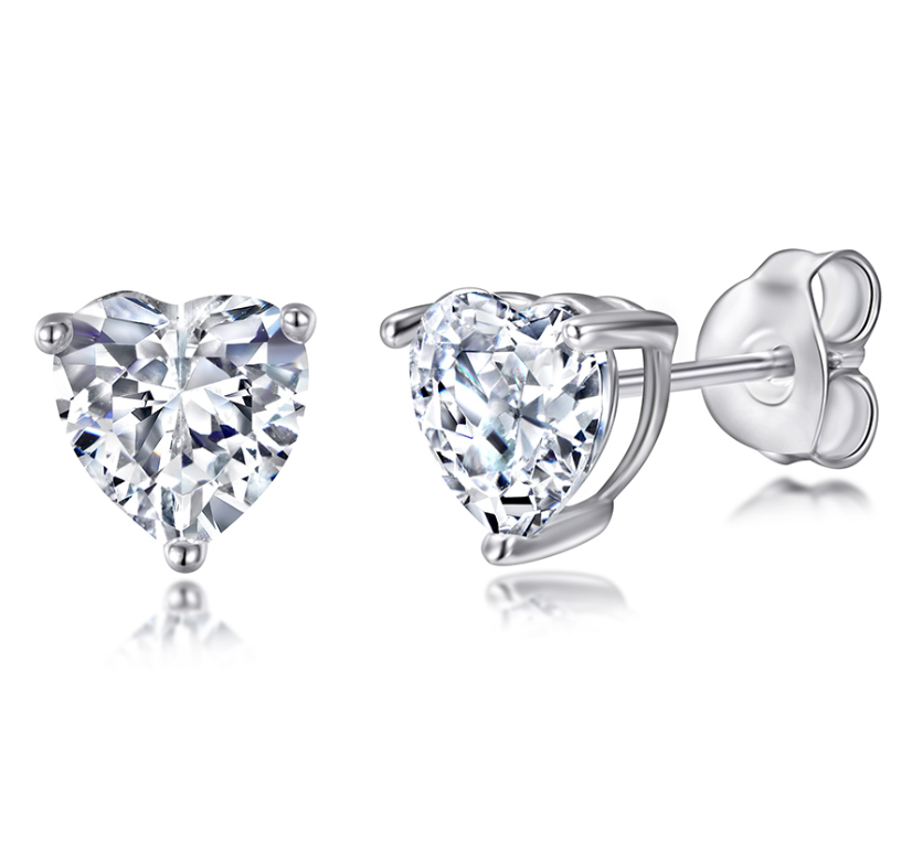 Sparkling Heart Sterling Silver Zirconia Stud Earrings