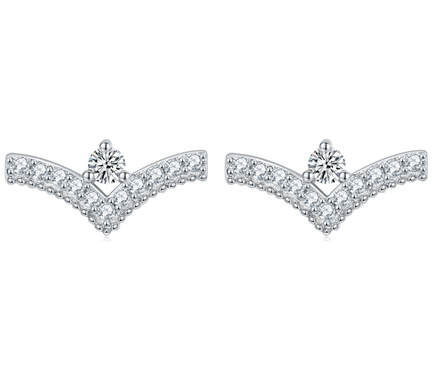 V-Shaped Sterling Silver Zirconia Earrings