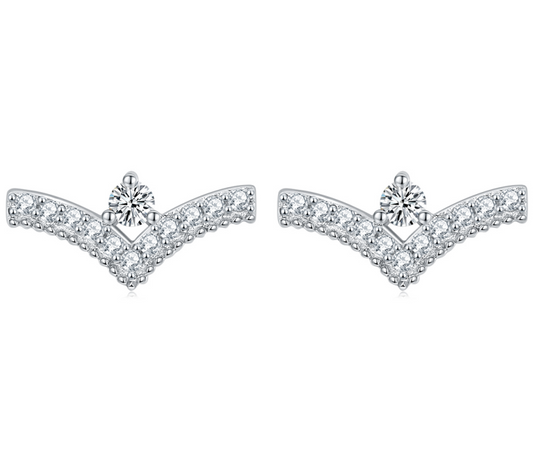 V-Shaped Sterling Silver Zirconia Earrings