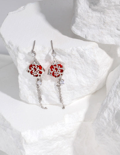 Red Prosperity Asymmetric Earrings